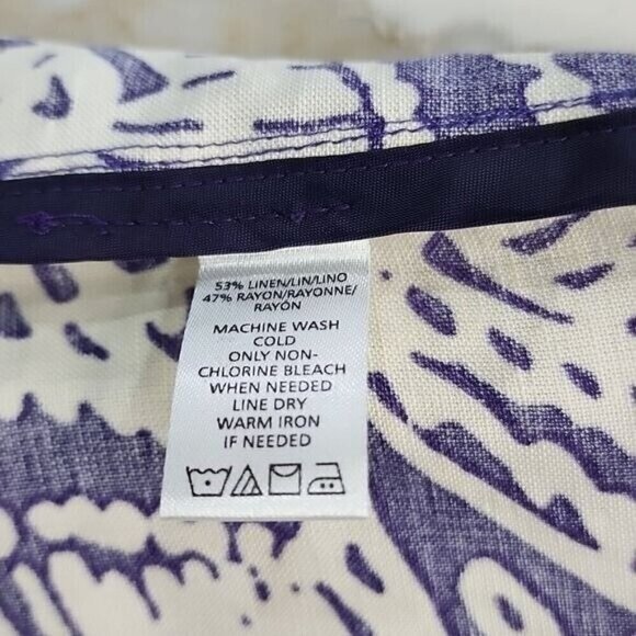 Loft Skirt Mini Purple & Ivory Floral Linen & Rayon A-line Women's 6 - Picture 6 of 6